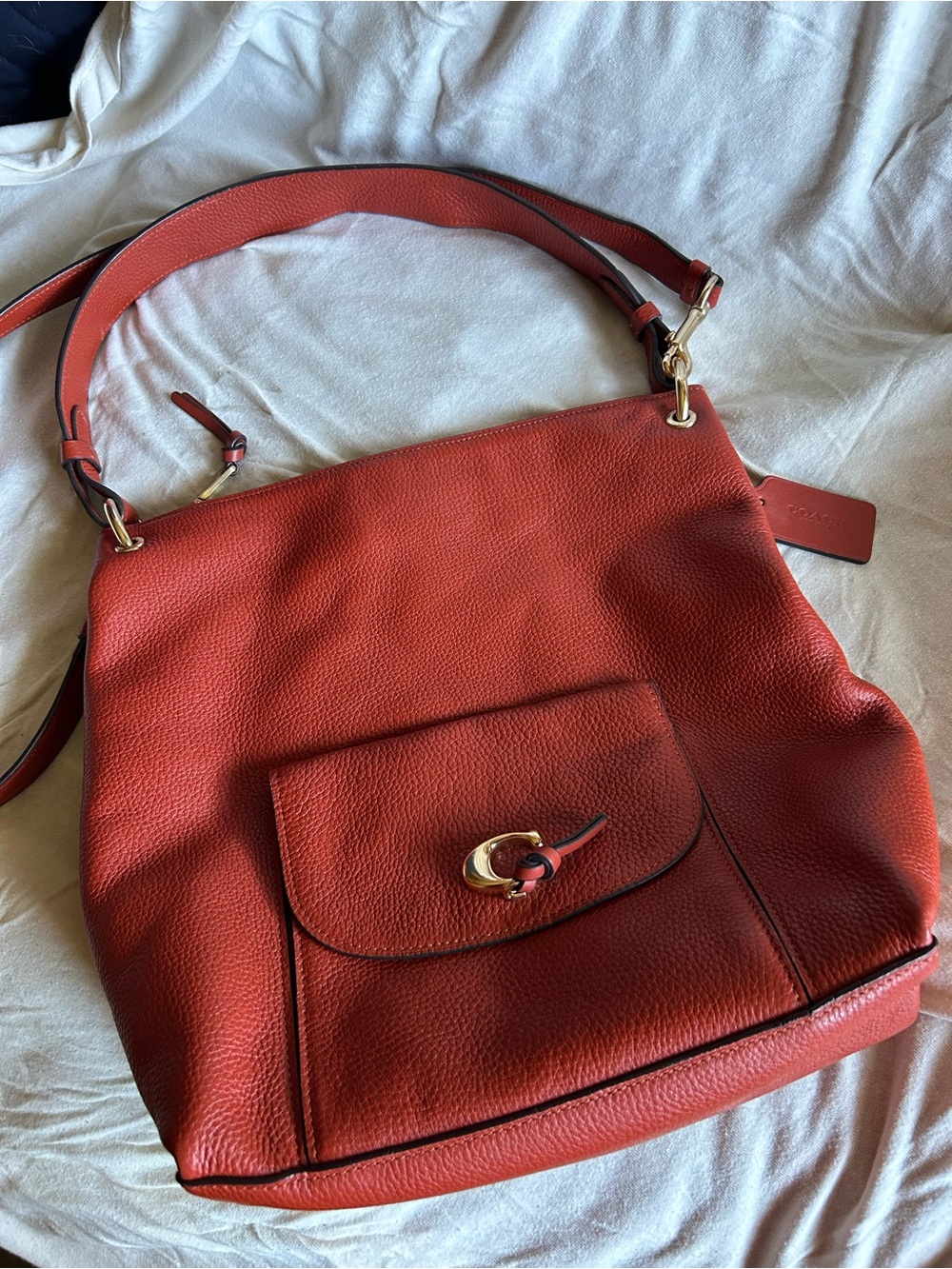 Coach Terracotta Red Pebbled Leather Remi Shoulder Bag B2091-1321
